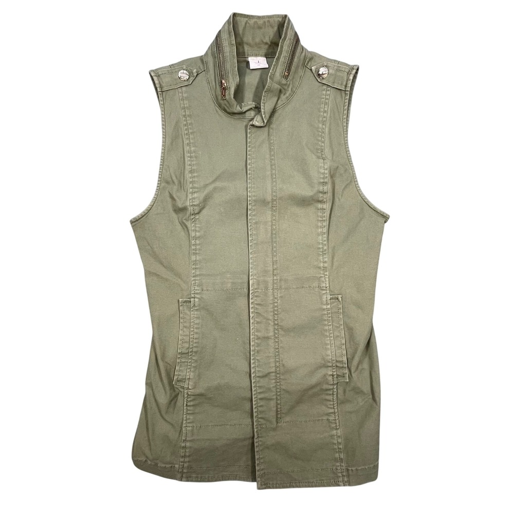 Cabi Green Utility Military Cargo Zip Front Vest Women Small